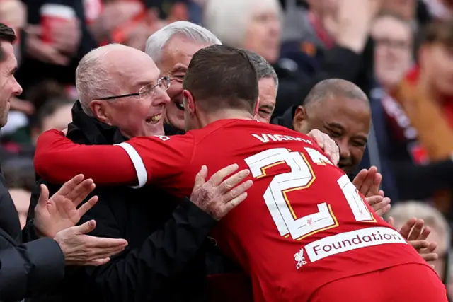 Gregory Vignal celebrates scoring his team's first goal with Sven-Goran Eriksso