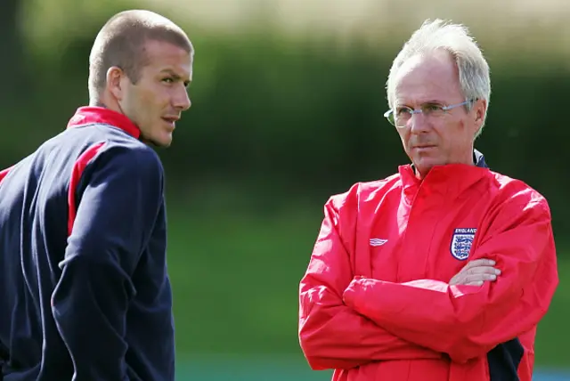 David Beckham the England captain talks with coach Sven Goran Eriksson