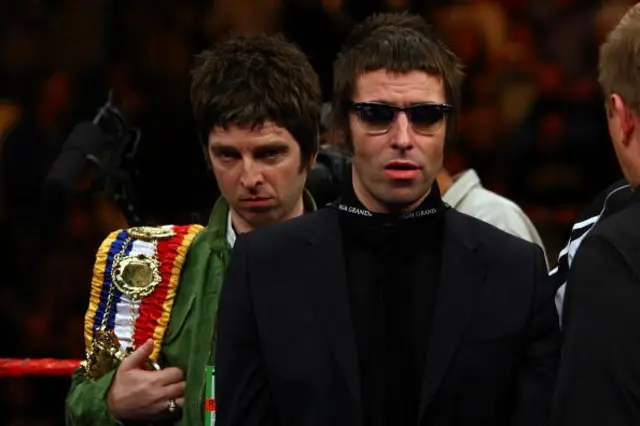 Noel and Liam Gallagher of Oasis bring out boxer Ricky Hatton in 2008