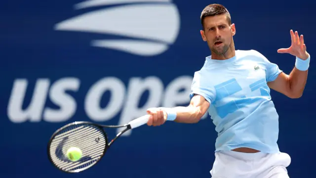 Novak Djokovic practises at the US Open