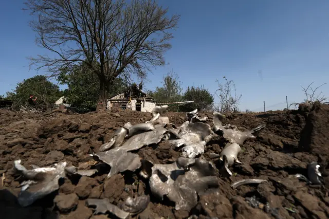 The rocket debris collected at the site of a rocket strike