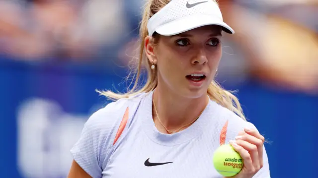 Katie Boulter practises at the US Open