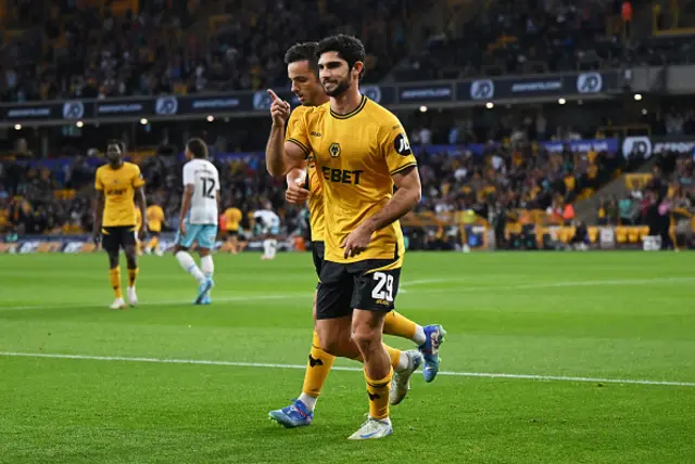 Goncalo Guedes of Wolverhampton Wanderers celebrates