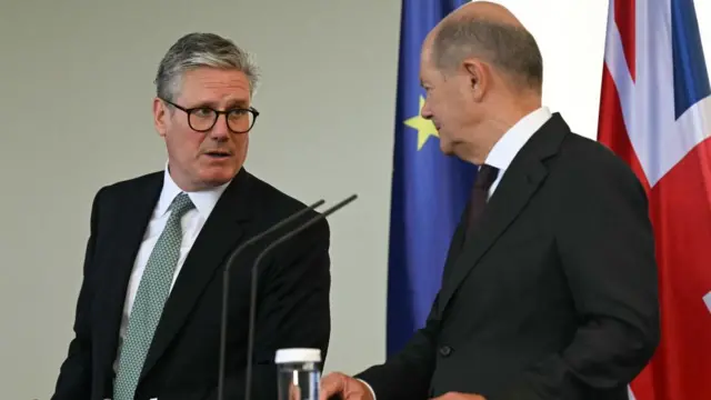 Prime Minister Keir Starmer (left) and German Chancellor Olaf Scholz during a joint press conference at the Chancellery in Berlin, during his visit to Germany and France. Picture date: Wednesday August 28, 2024