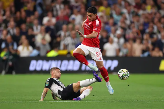 Ramon Sosa of Nottingham Forest in action with Kieran Trippier