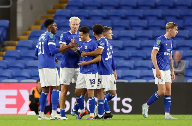 Alex Robertson of Cardiff City celebrates