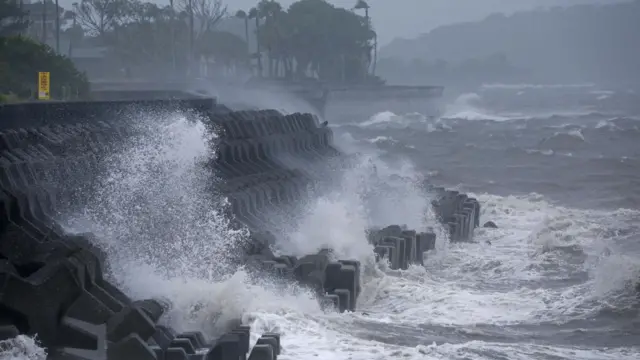 Waves crashing against the shoreline