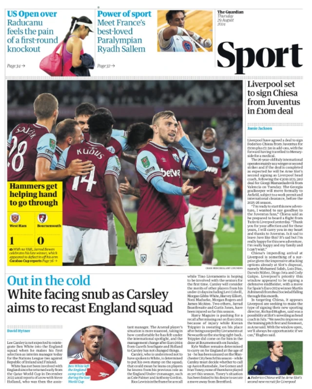 Guardian's main sport page