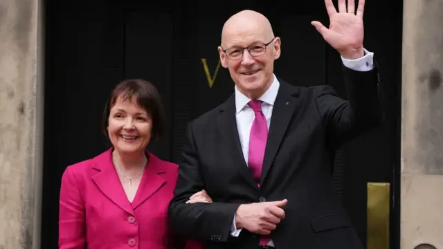 John Swinney and his wife Elizabeth Quigley outside Bute House after he won the nomination to become first minister