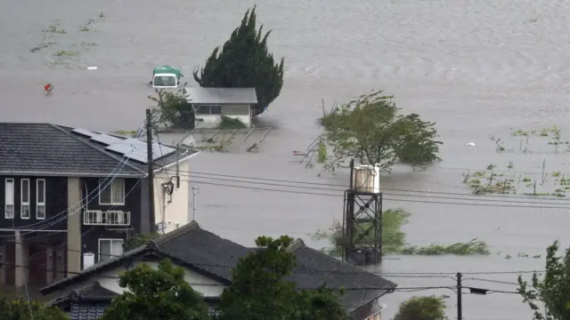 Farmland submerged after flooding in Yufu