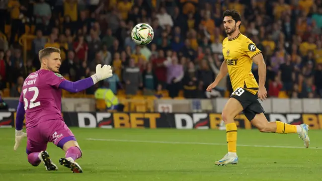 Goncalo Guedes scores for Wolves against Burnley