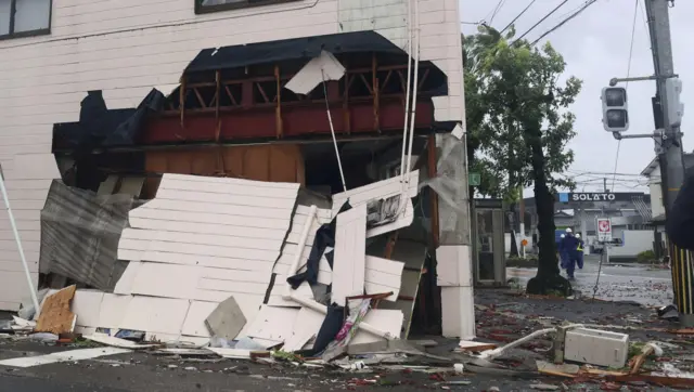 A house damaged by strong gusts in Miyazaki