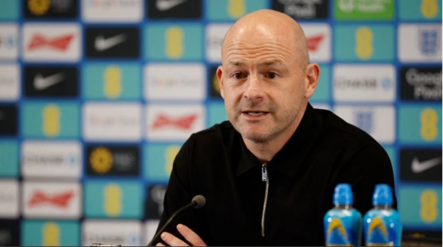 Lee Carsley speaking at an England news conference