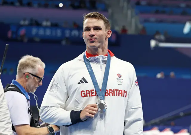 Great Britain swimmer Ben Proud with his 50m freestyle silver medal at the 2024 Paris Olympics