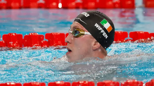 Daniel Wiffen of Ireland competes in a Men 1500m Freestyle heat of the Swimming competitions in the Paris 2024 Olympic Games, at the Paris La Defense Arena in Paris, France