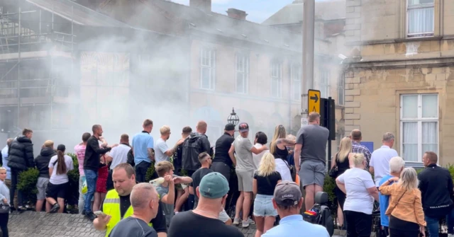 A crowd of protesters to Hull