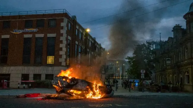 A car on fire in Sunderland