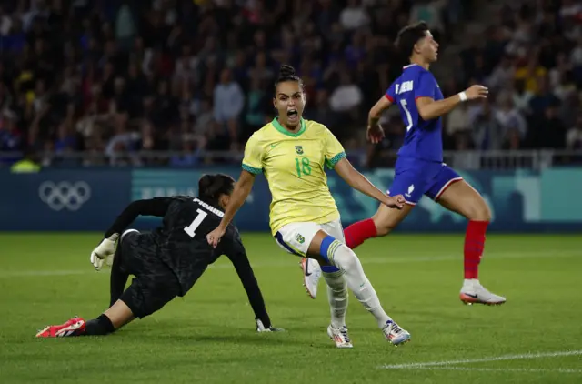 Portilho celebrates her goal v France