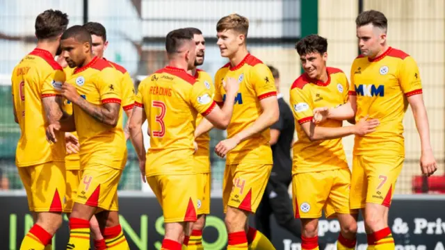 Ayr United celebrate George Stanger's opening goal