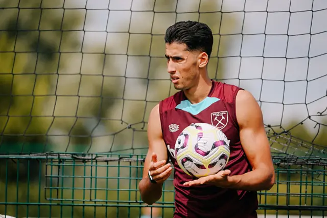 Nayef Aguerd of West Ham United looks on