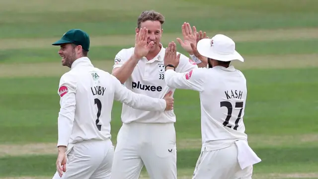 Logan van Beek celebrating a wicket