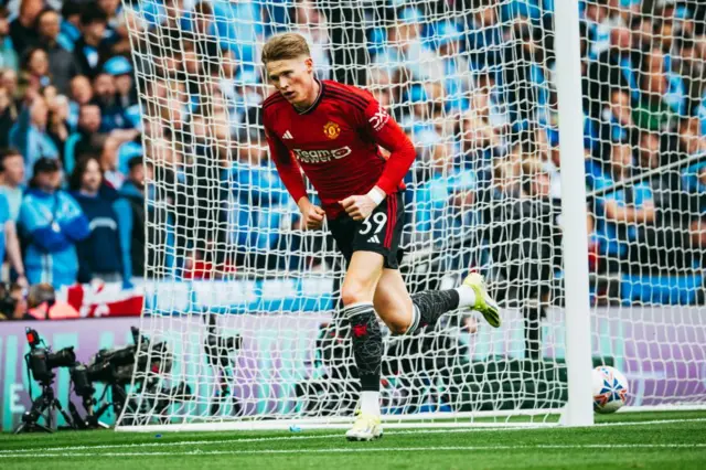 Scott McTominay celebrates scoring for Manchester United