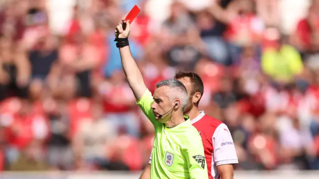 Danny Ward shown a red card