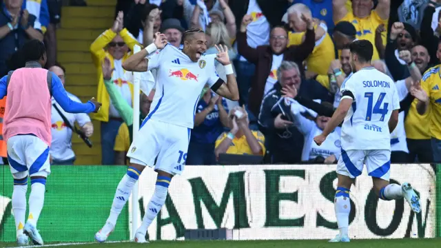 Mateo Joseph celebrates scoring for Leeds