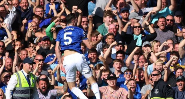 Michael Keane celebrates