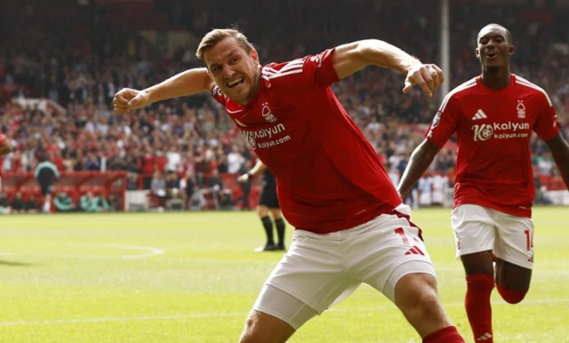 Chris Wood celebrates