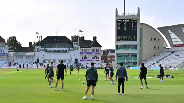 Surrey players warming up