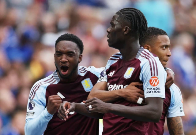 Amadou Onana celebrates