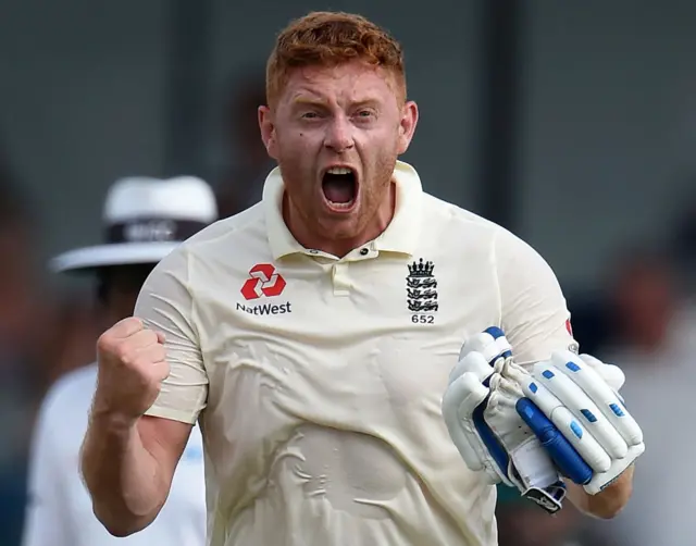 Jonny Bairstow celebrates hitting a century against Sri Lanka