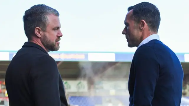 Jimmy Thelin and Don Cowie chat before kick-off in Dingwall