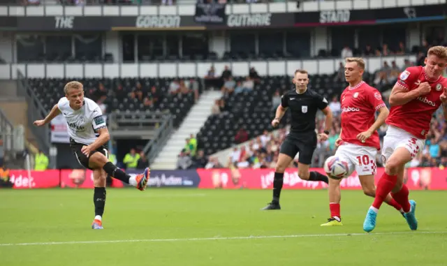 Kenzo Goudmijn scores for Derby against Bristol City