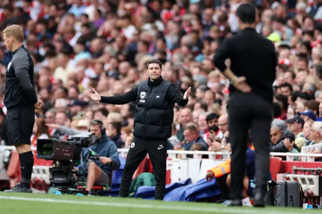 Fabian Huerzeler, Manager of Brighton & Hove Albion, reacts