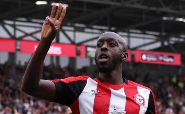 Yoane Wissa celebrates scoring their third goal