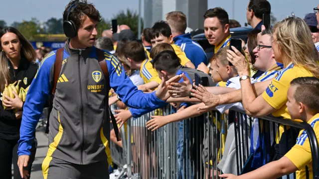 Leeds players arrive at Elland Road