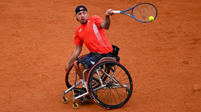 Wheelchair tennis player Andy Lapthorne in action at the Paralympics