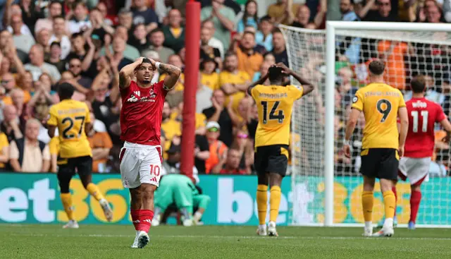 Morgan Gibbs-White of Nottingham Forest reacts