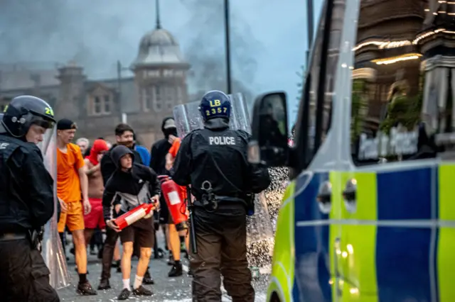 Police and protesters in Sunderland