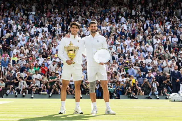 Carlos Alcaraz and Novak Djokovic after 2024 Wimbledon final