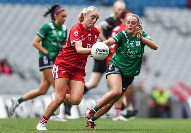 Aoife Russell and Aoife McCabe in action during the junior final