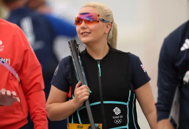 Great Britain's Amber Rutter during the Skeet Women's Qualification at the Chateauroux Shooting Centre on the ninth day of the 2024 Paris Olympic Games in France