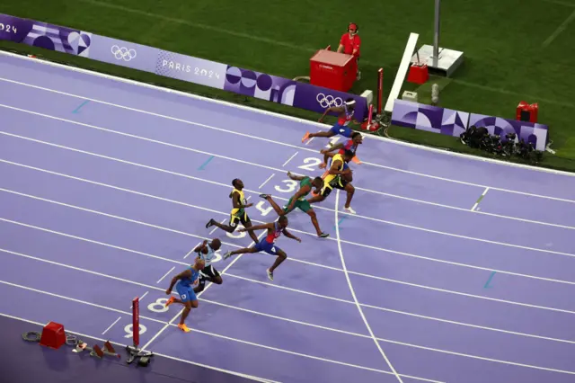 An aerial view as Noah Lyles of Team United States