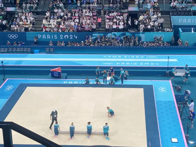 Bercy Arena floor being cleared