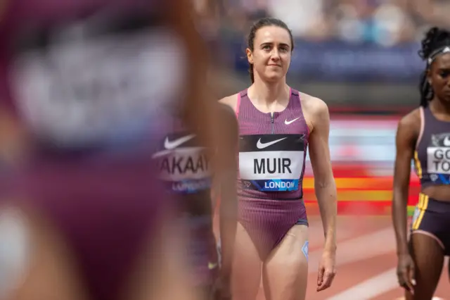 Laura Muir of Great Britain preparing for the start of the 800m for Women during the Wanda Diamond League, London