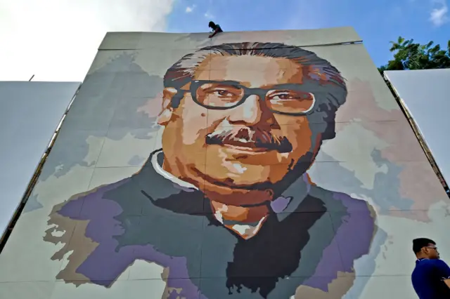 A mural of Sheikh Mujibur Rahman