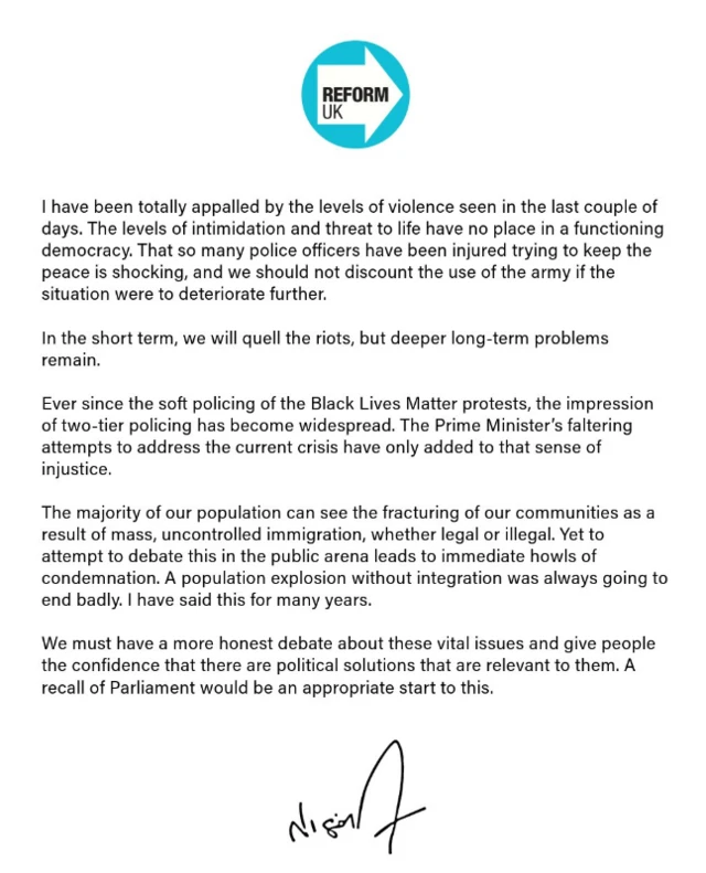 Nigel Farage statement