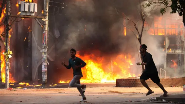 A garment store is set ablaze in Bangladesh's capital of Dhaka.